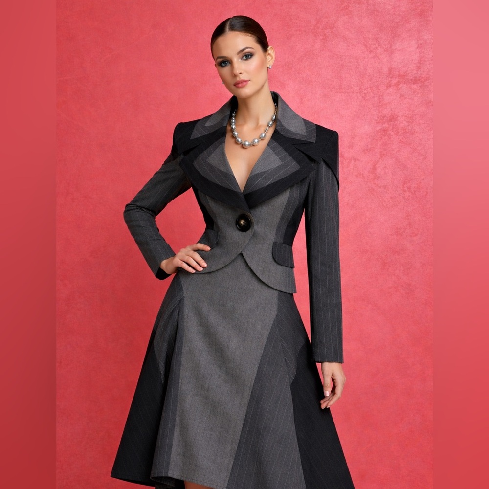 NEW Cottonade Gray and Black Blazer and Skirt Set
Made in France